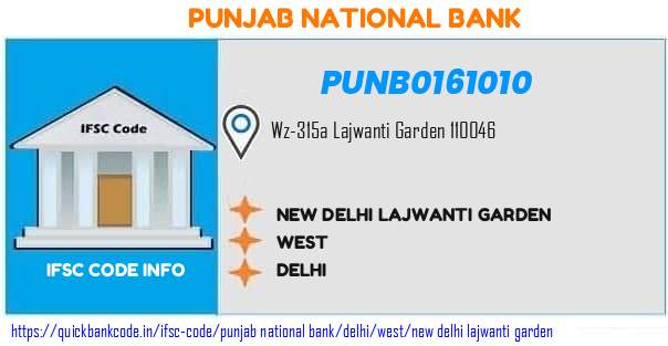 Punjab National Bank New Delhi Lajwanti Garden PUNB0161010 IFSC Code