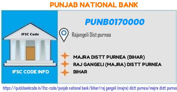 Punjab National Bank Majra Distt Purnea bihar PUNB0170000 IFSC Code