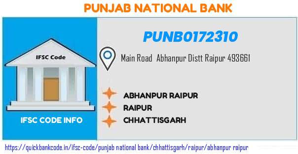 Punjab National Bank Abhanpur Raipur PUNB0172310 IFSC Code