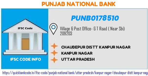 Punjab National Bank Chaubepur Distt Kanpur Nagar PUNB0178510 IFSC Code