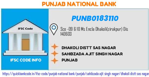 Punjab National Bank Dhakoli Distt Sas Nagar PUNB0183110 IFSC Code