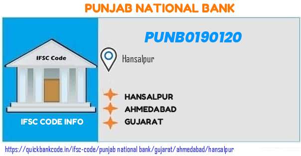 Punjab National Bank Hansalpur PUNB0190120 IFSC Code