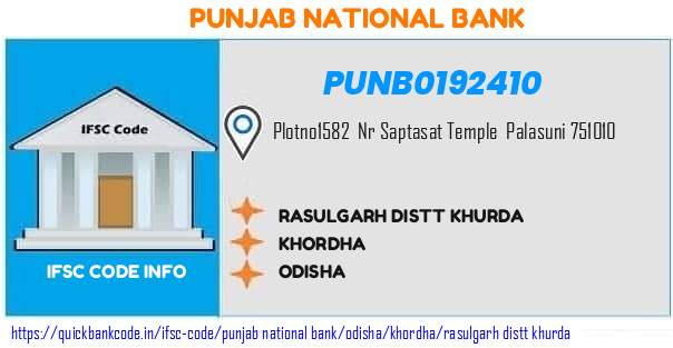 Punjab National Bank Rasulgarh Distt Khurda PUNB0192410 IFSC Code