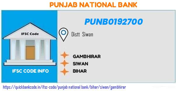 Punjab National Bank Gambhirar PUNB0192700 IFSC Code