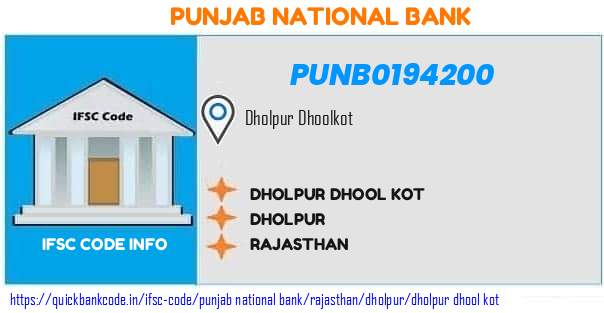 Punjab National Bank Dholpur Dhool Kot PUNB0194200 IFSC Code