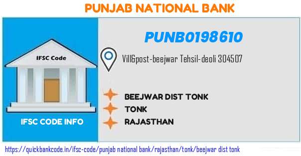 Punjab National Bank Beejwar Dist Tonk PUNB0198610 IFSC Code