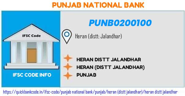 Punjab National Bank Heran Distt Jalandhar PUNB0200100 IFSC Code