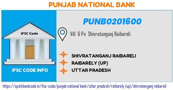 Punjab National Bank Shivratanganj Raibareli PUNB0201600 IFSC Code