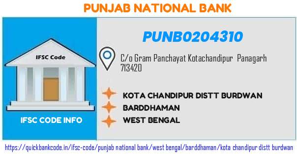 Punjab National Bank Kota Chandipur Distt Burdwan PUNB0204310 IFSC Code