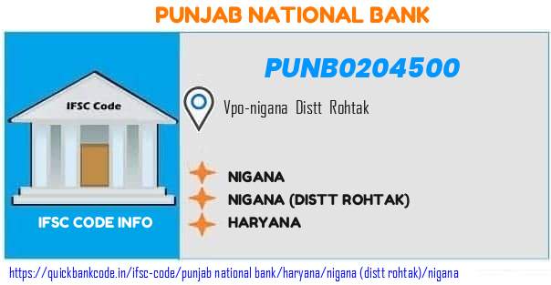 Punjab National Bank Nigana PUNB0204500 IFSC Code