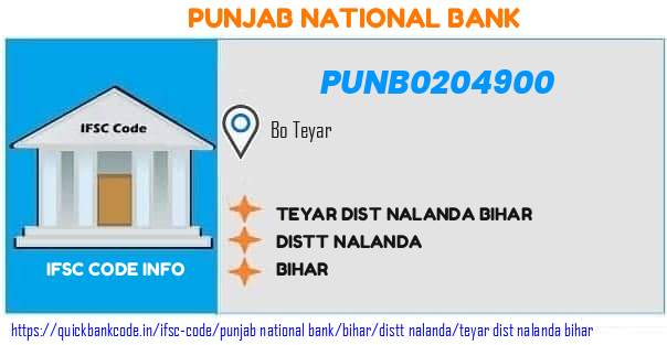 Punjab National Bank Teyar Dist Nalanda Bihar PUNB0204900 IFSC Code