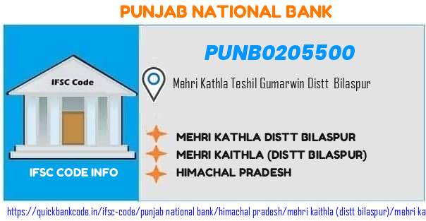 Punjab National Bank Mehri Kathla Distt Bilaspur PUNB0205500 IFSC Code