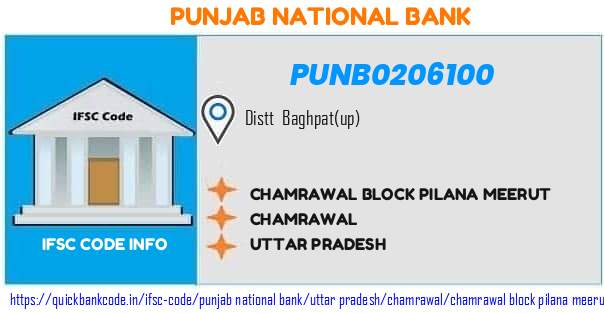 Punjab National Bank Chamrawal Block Pilana Meerut PUNB0206100 IFSC Code