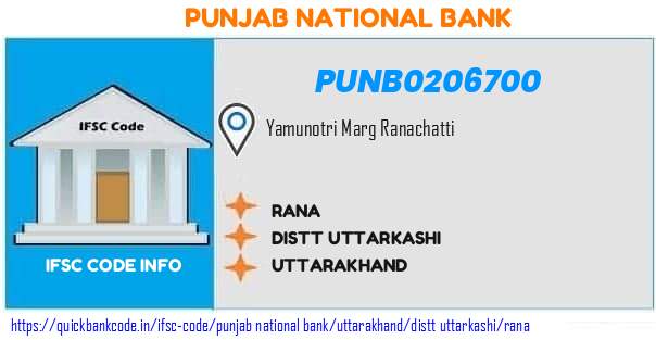 Punjab National Bank Rana PUNB0206700 IFSC Code