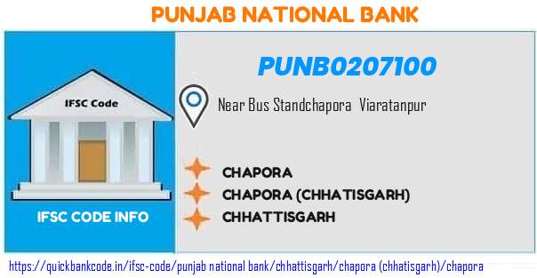 Punjab National Bank Chapora PUNB0207100 IFSC Code