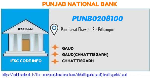 Punjab National Bank Gaud PUNB0208100 IFSC Code