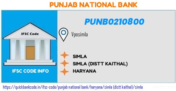 Punjab National Bank Simla PUNB0210800 IFSC Code