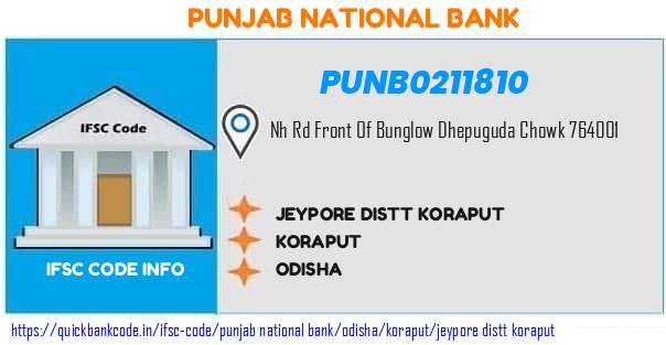 Punjab National Bank Jeypore Distt Koraput PUNB0211810 IFSC Code