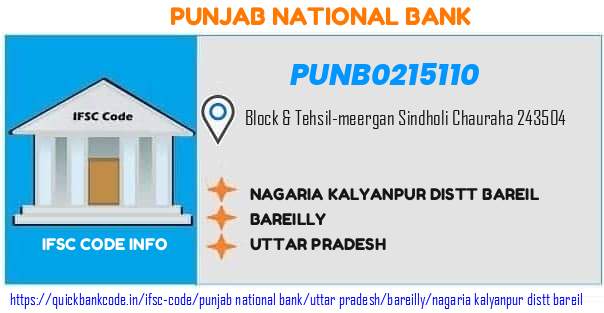 Punjab National Bank Nagaria Kalyanpur Distt Bareil PUNB0215110 IFSC Code