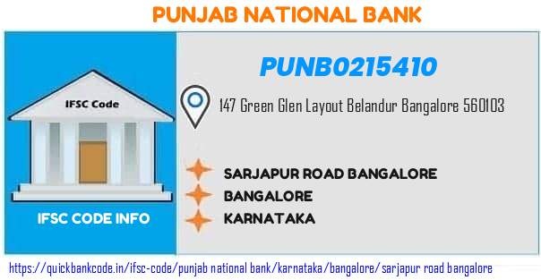 Punjab National Bank Sarjapur Road Bangalore PUNB0215410 IFSC Code