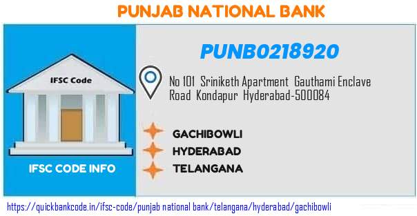 Punjab National Bank Gachibowli PUNB0218920 IFSC Code