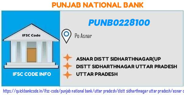 Punjab National Bank Asnar Distt Sidharthnagarup PUNB0228100 IFSC Code