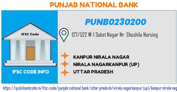 Punjab National Bank Kanpur Nirala Nagar PUNB0230200 IFSC Code