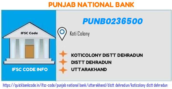 Punjab National Bank Koticolony Distt Dehradun PUNB0236500 IFSC Code