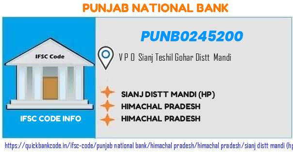 Punjab National Bank Sianj Distt Mandi hp PUNB0245200 IFSC Code