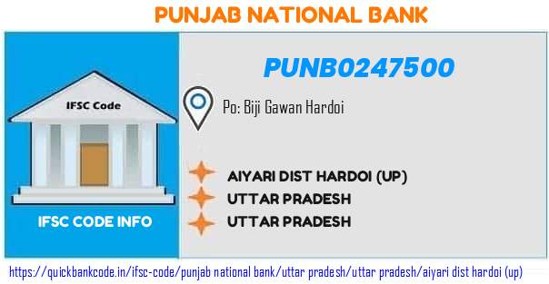 Punjab National Bank Aiyari Dist Hardoi up PUNB0247500 IFSC Code