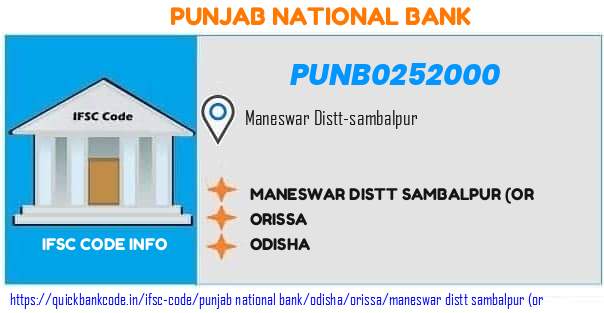 Punjab National Bank Maneswar Distt Sambalpur or PUNB0252000 IFSC Code