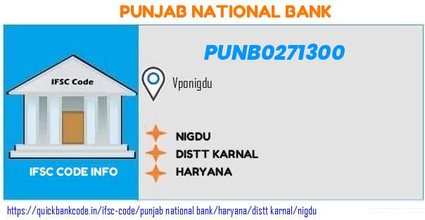 Punjab National Bank Nigdu PUNB0271300 IFSC Code