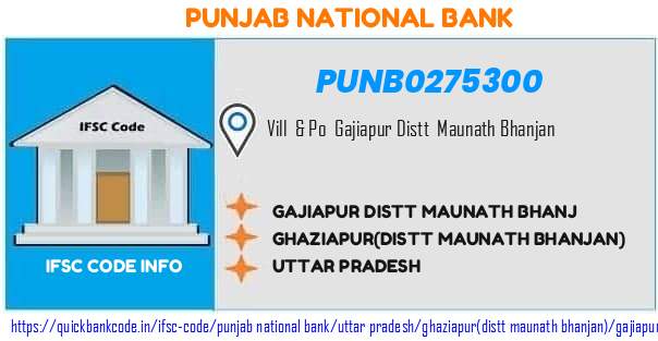 Punjab National Bank Gajiapur Distt Maunath Bhanj PUNB0275300 IFSC Code