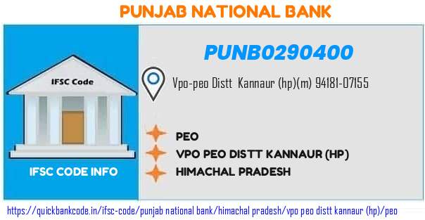 Punjab National Bank Peo PUNB0290400 IFSC Code
