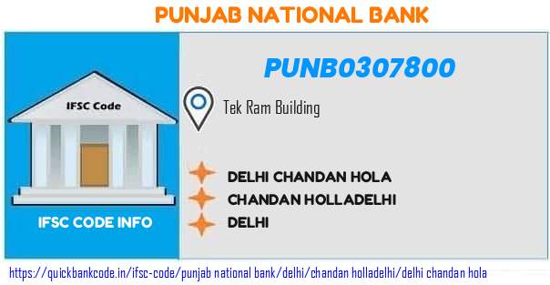 Punjab National Bank Delhi Chandan Hola PUNB0307800 IFSC Code