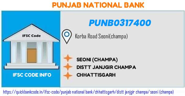 Punjab National Bank Seoni champa PUNB0317400 IFSC Code