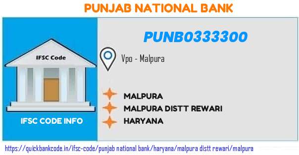 Punjab National Bank Malpura PUNB0333300 IFSC Code
