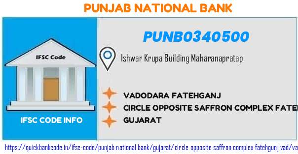 Punjab National Bank Vadodara Fatehganj PUNB0340500 IFSC Code