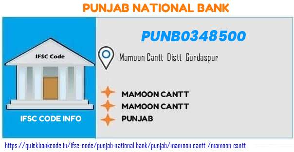 Punjab National Bank Mamoon Cantt PUNB0348500 IFSC Code