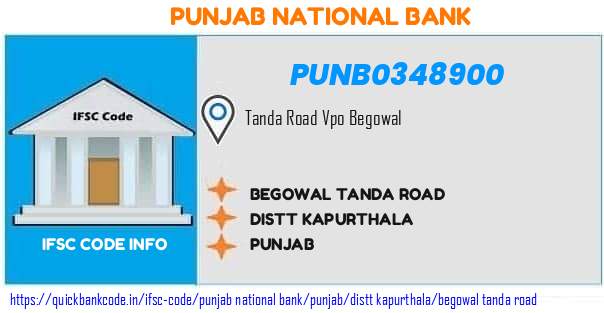 Punjab National Bank Begowal Tanda Road PUNB0348900 IFSC Code