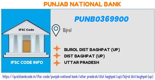 Punjab National Bank Bijrol Dist Baghpat up PUNB0369900 IFSC Code