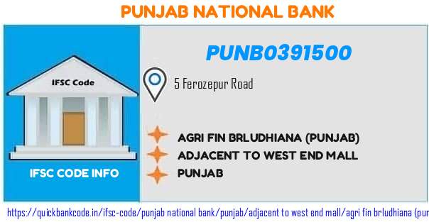 Punjab National Bank Agri Fin Brludhiana punjab PUNB0391500 IFSC Code
