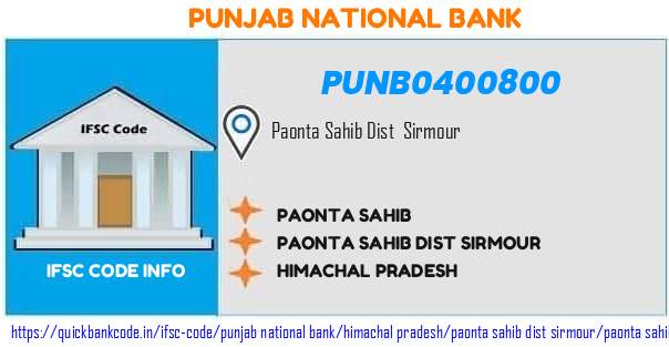 Punjab National Bank Paonta Sahib PUNB0400800 IFSC Code