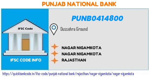 Punjab National Bank Nagar Nigamkota PUNB0414800 IFSC Code