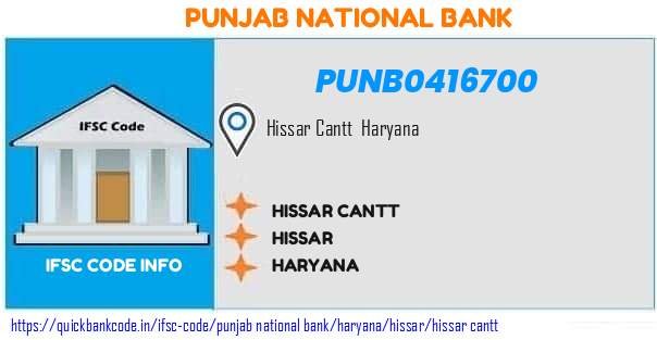 Punjab National Bank Hissar Cantt PUNB0416700 IFSC Code