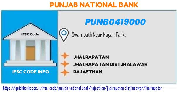 Punjab National Bank Jhalrapatan PUNB0419000 IFSC Code