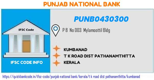 Punjab National Bank Kumbanad PUNB0430300 IFSC Code