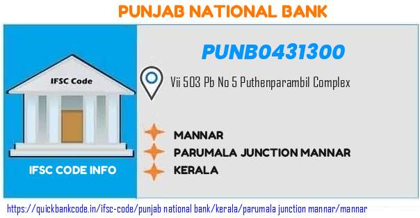 Punjab National Bank Mannar PUNB0431300 IFSC Code