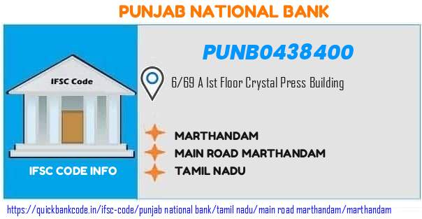Punjab National Bank Marthandam PUNB0438400 IFSC Code
