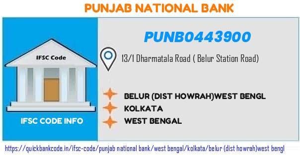 Punjab National Bank Belur dist Howrahwest Bengl PUNB0443900 IFSC Code